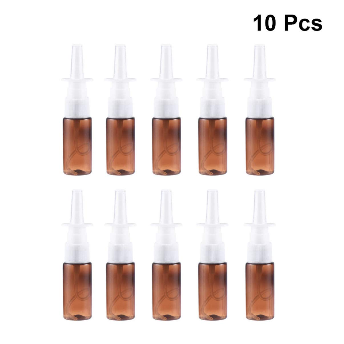 Healifty 15Ml Empty Nasal Spray Bottle, Refillable Fine Mist Empty Spray Bottles Amber Glass Sprayers 10Pcs (Brown Pet+ 18R Dire