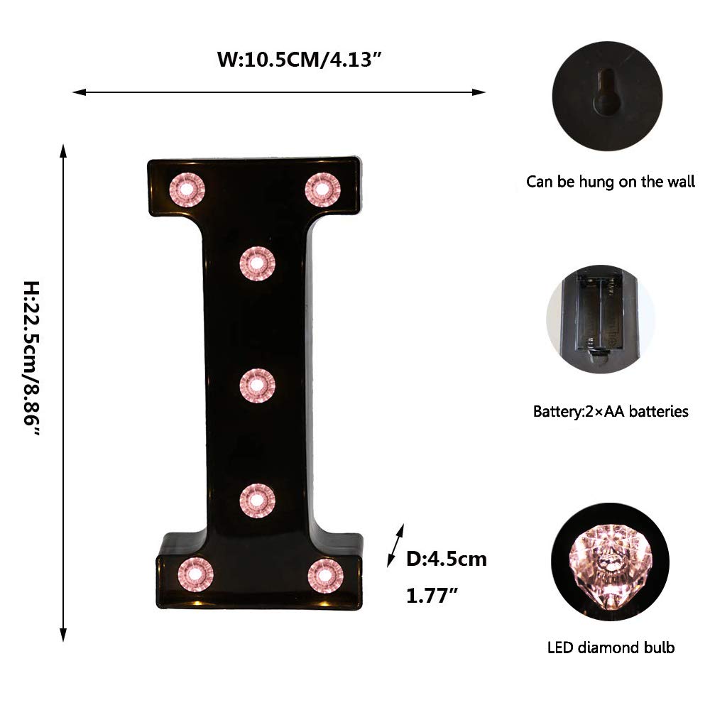 LED Black Alphabet Marquee Letters Sign Light Up Marquee Number Letter Lights Sign with Diamond Bulb for Night Light Home Bar Ch