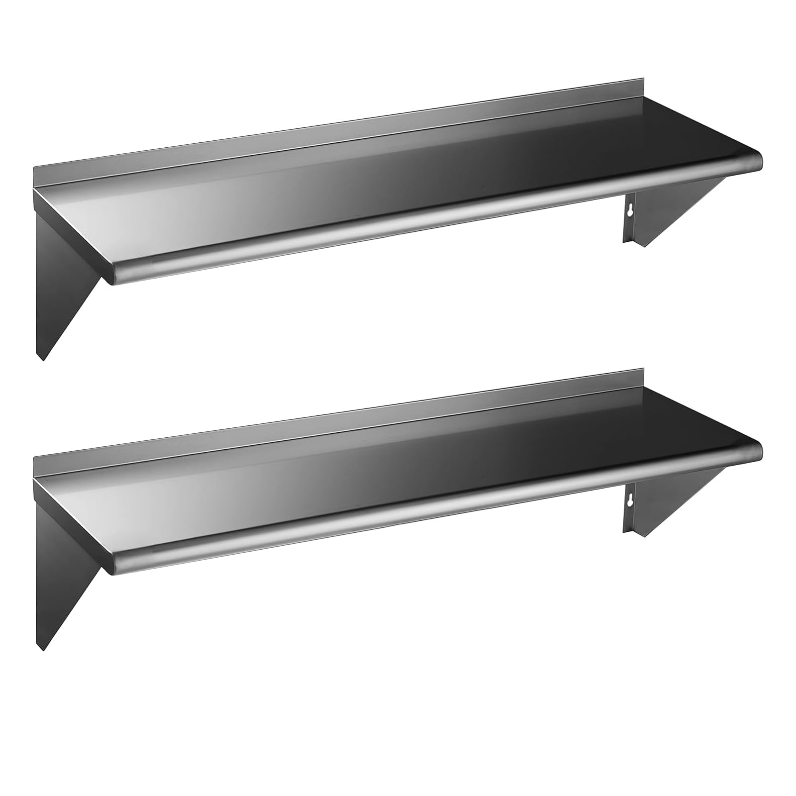 ROCKPOINT Stainless Steel Shelf 14 x 48 Inches 380lb, 2 Pack NSF Commercial Wall Mount Floating Shelving with Backsplash for Res
