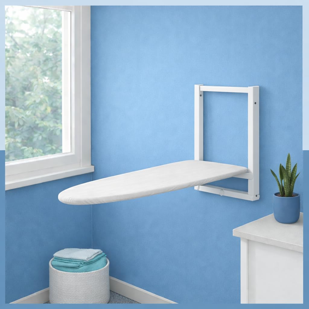 Jaimini Home Wall Mount Ironing Table/Board | SpaceSaving & Foldable Mechanism | White | Diy Assembly | EasyRelease Lever, Rem