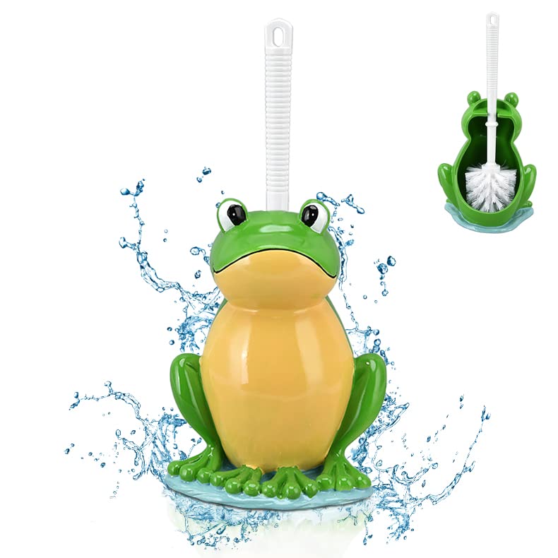 Toilet Brush With Ventilated Drying Holder,Flexible Toilet Bowl Brush Head With Silicone Bristles,Frog Shaped Toilet Brush, Comp