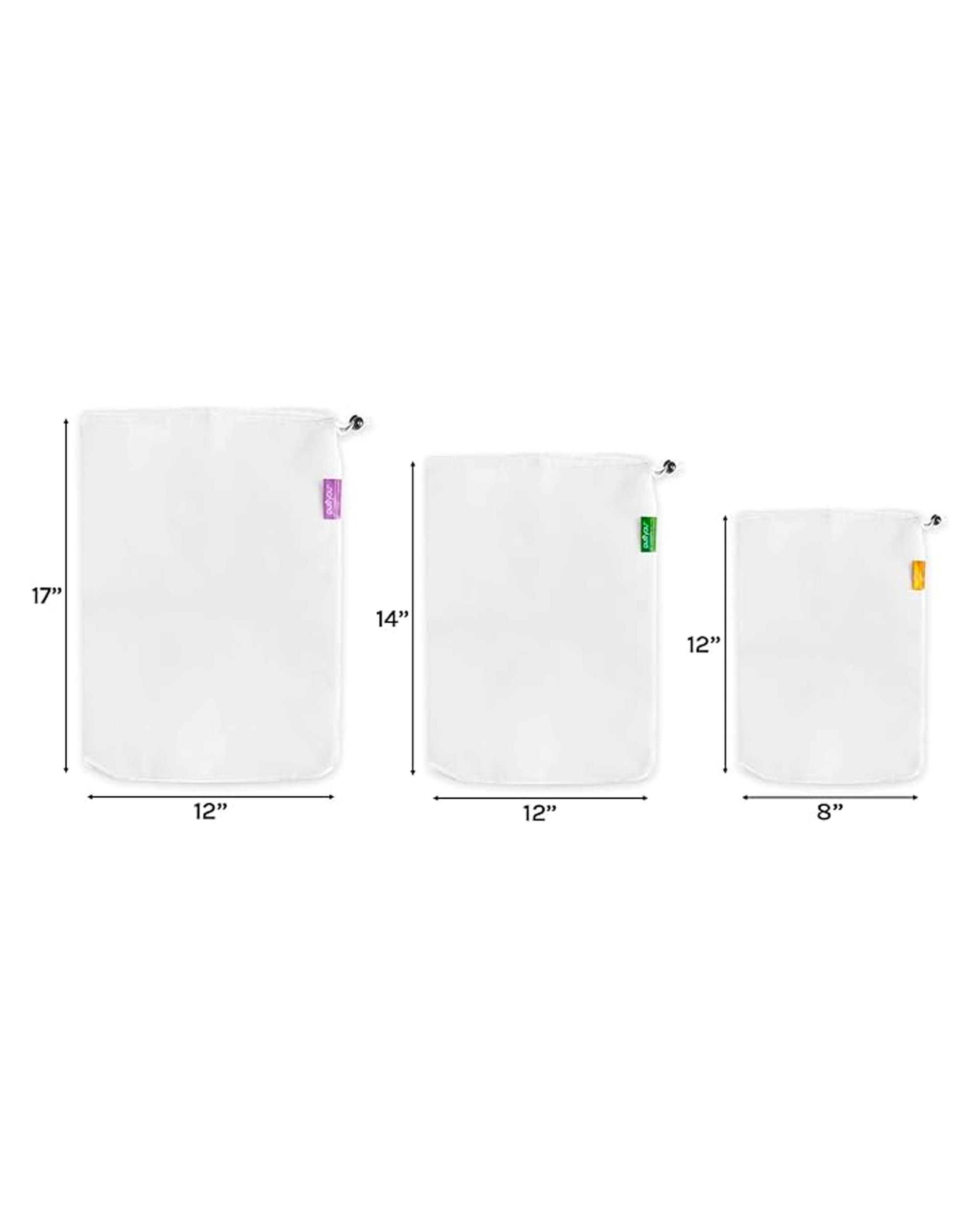 Purifyou Premium Reusable Nut Milk Bags - Set Of 3 (80, 160, 200 Microns), Cold Brew Bags And Cheese Cloths, For Straining Tea A