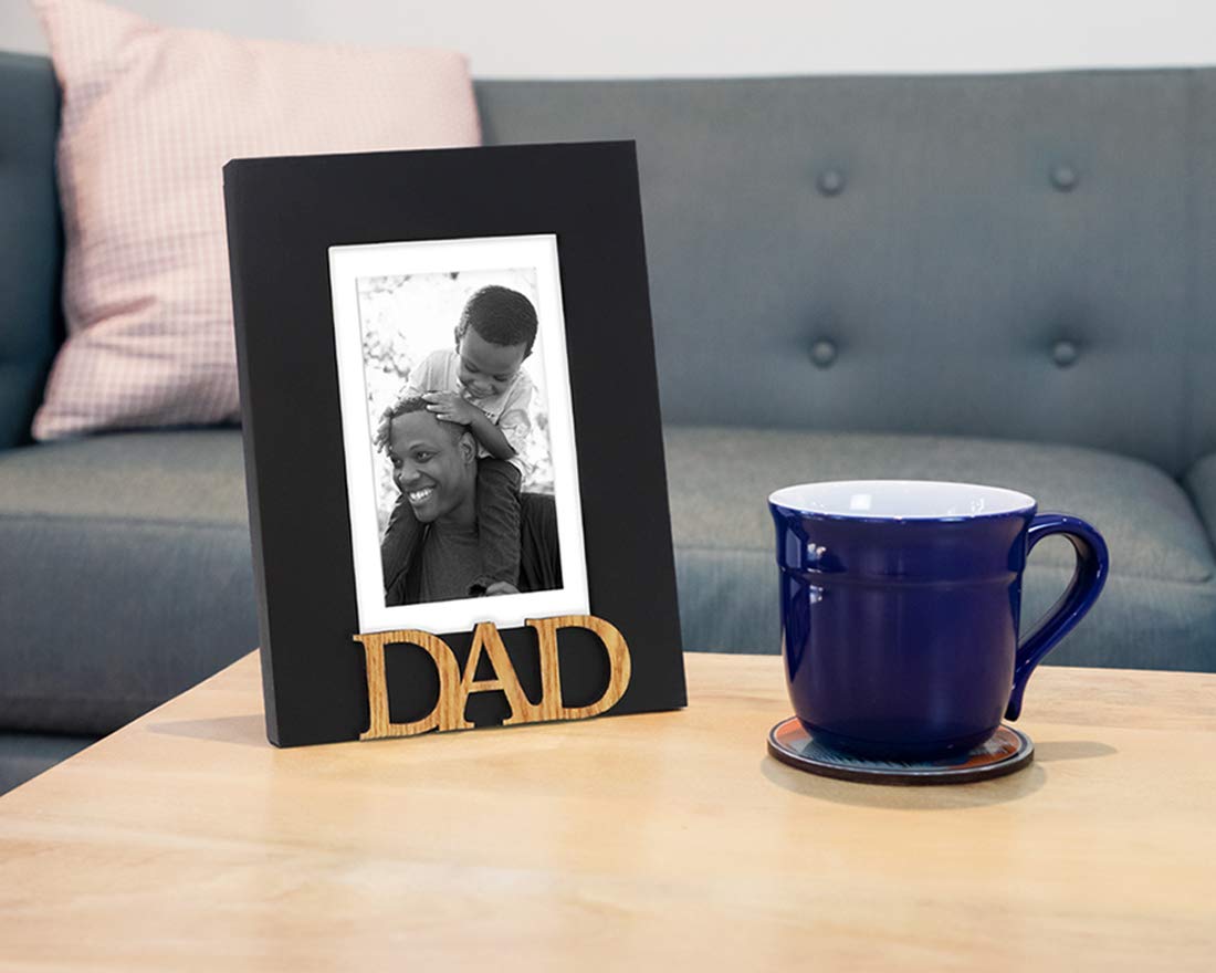 Isaac Jacobs Black Wood Sentiments Dad Picture Frame, 5x7 inch with Mat, Photo Gift for Father, Family, Display on Tabletop, Des