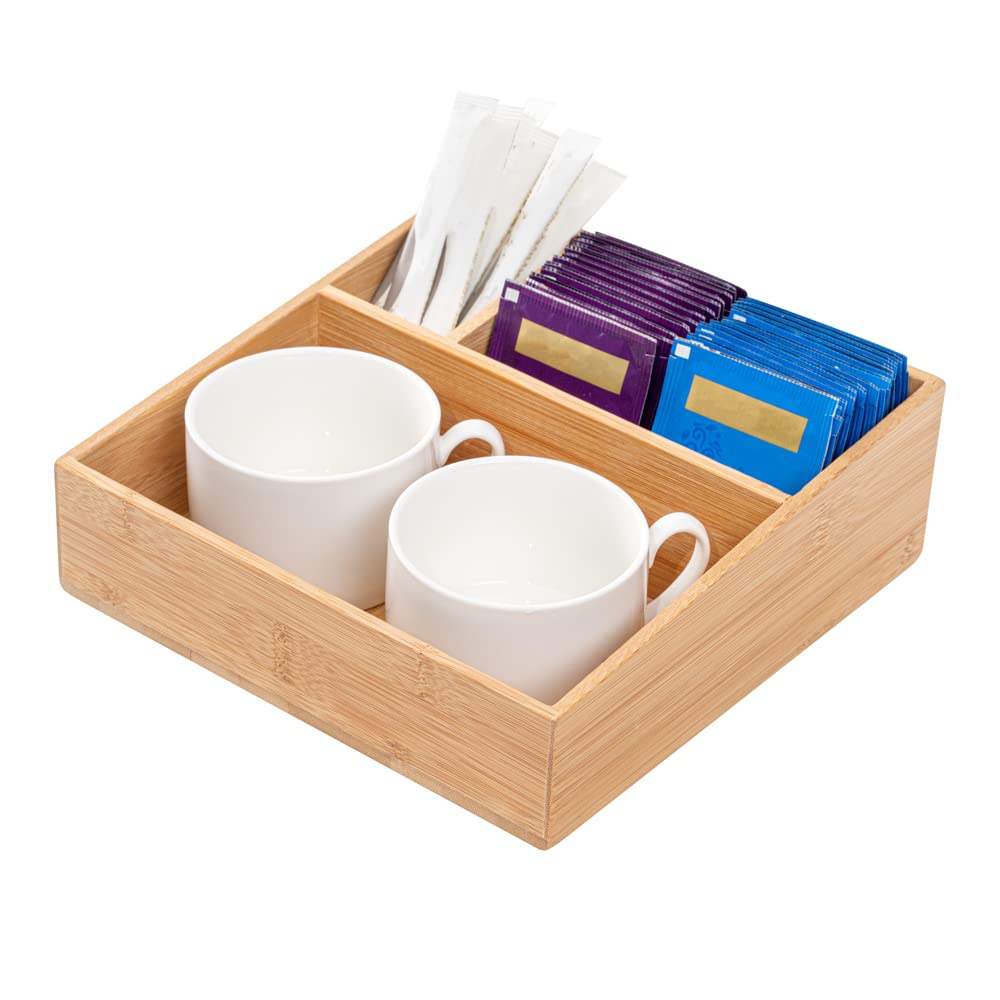 Restaurantware 8.3X8.3X2 Inch Coffee Condiment Organizer,1 Rectangle Creamer Organizer-3 Compartments,Break-Resistant,Natural Ba