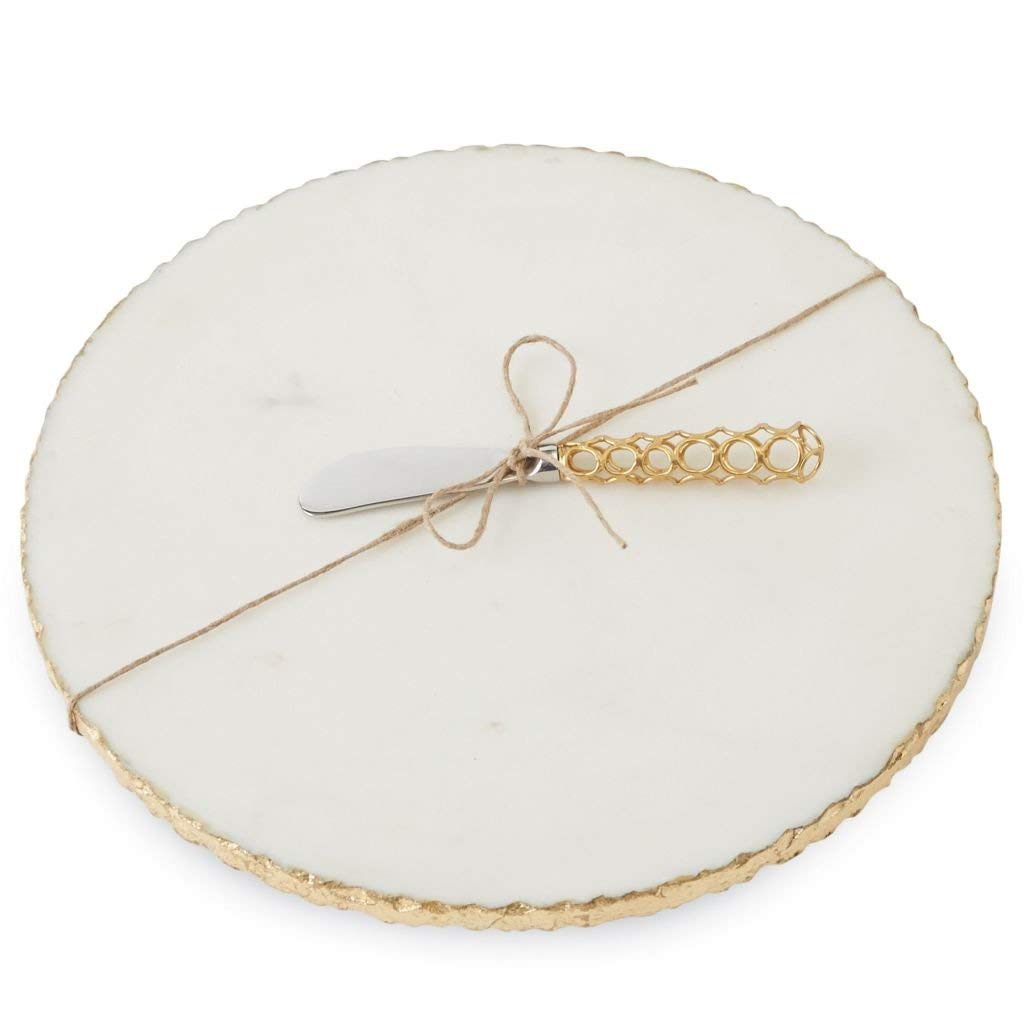 Mud Pie Gold Edge Marble Serving Board Set With Spreader, One Size, White