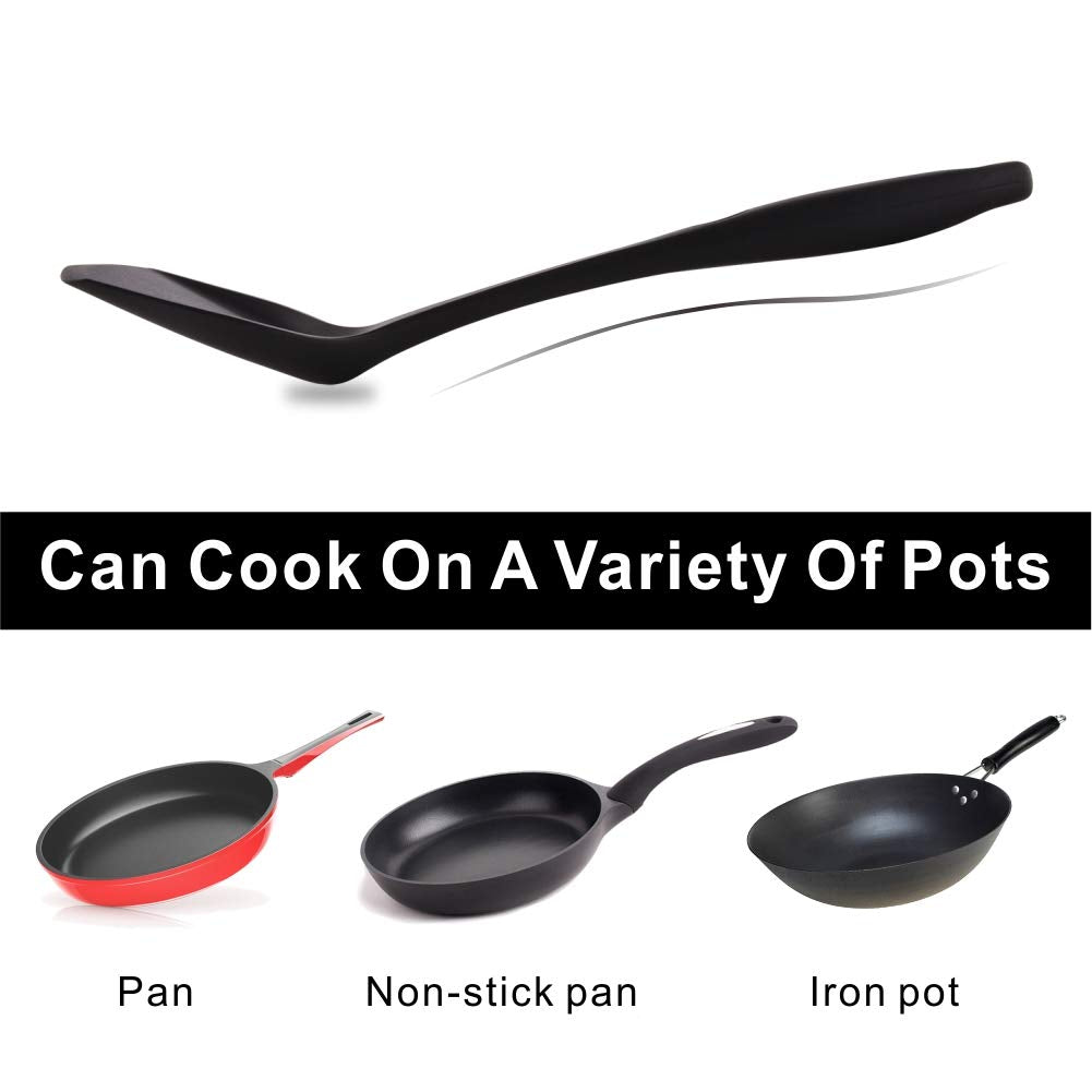 Silicone Wok Spatula, Upgrade Nonstick Spatula Turner Heat Resistant Solid Silicone Stir Fry Spatula For Non Stick Cookware (Bla