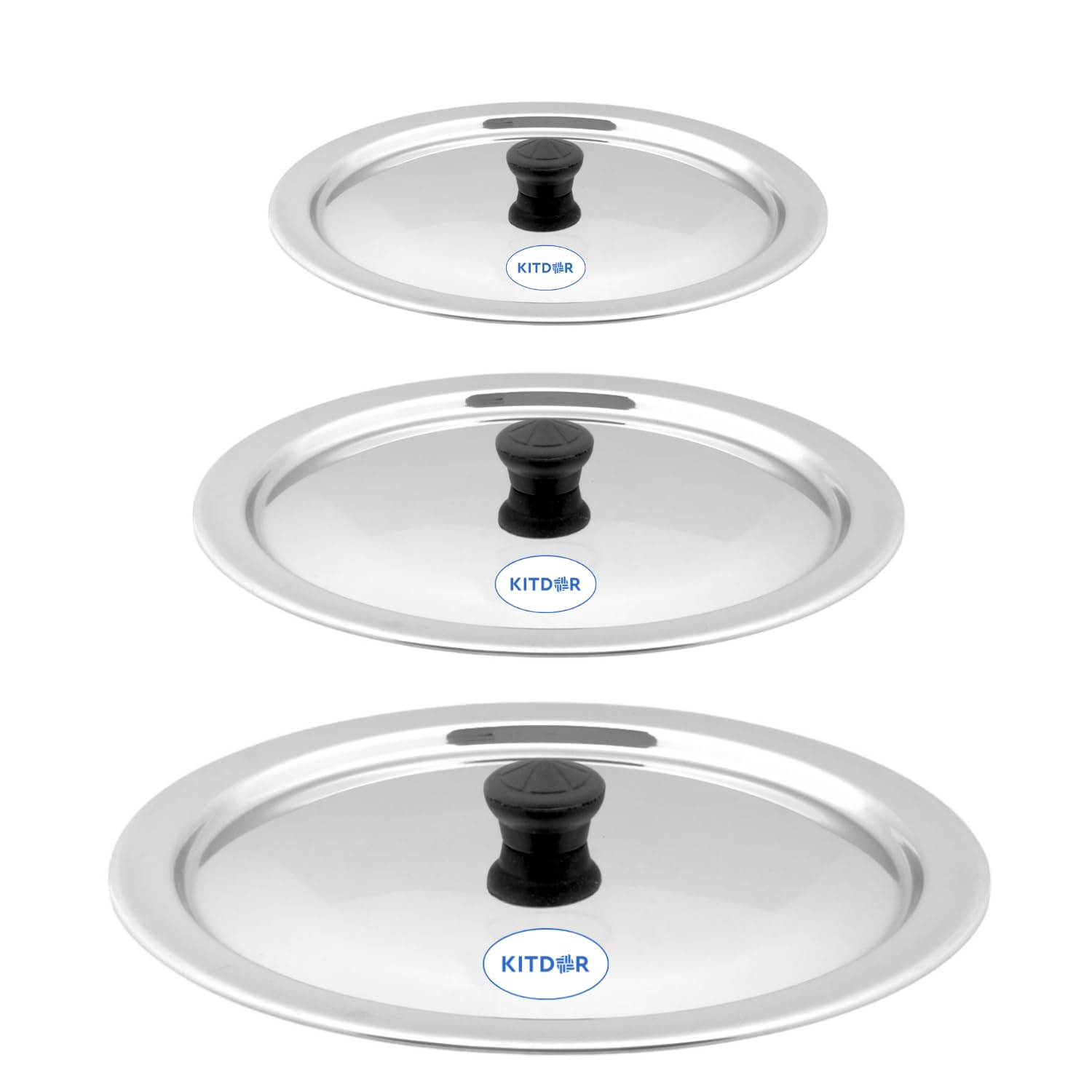 Kitdor Glossy Steel Lids For Utensils With Knobs | Melt-Free With A Good Gripsteel Lid For Kadai And Other Utensils | Round, Rus