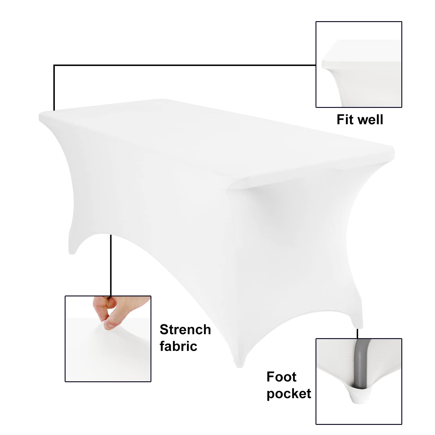 Eccwai Spandex 6Ft Waterproof Table Cover For Party,Wedding, Banquet, And Events(White)