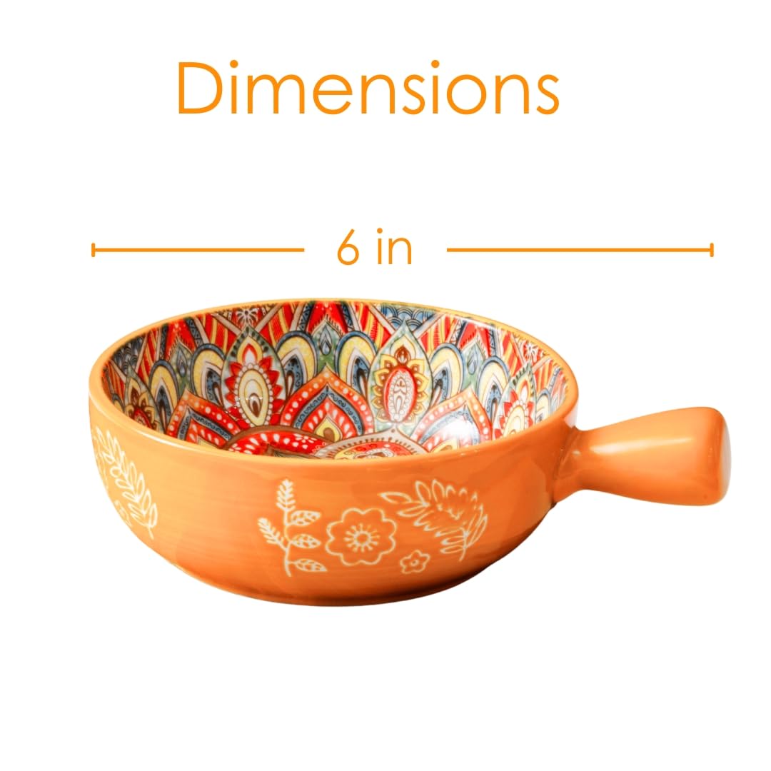 Femora Ceramic Snack Bowl With Handle | Serving Bowl With Handle | Microwave & Dishwasher Safe Big Bowls Perfect For Snacks, Noo