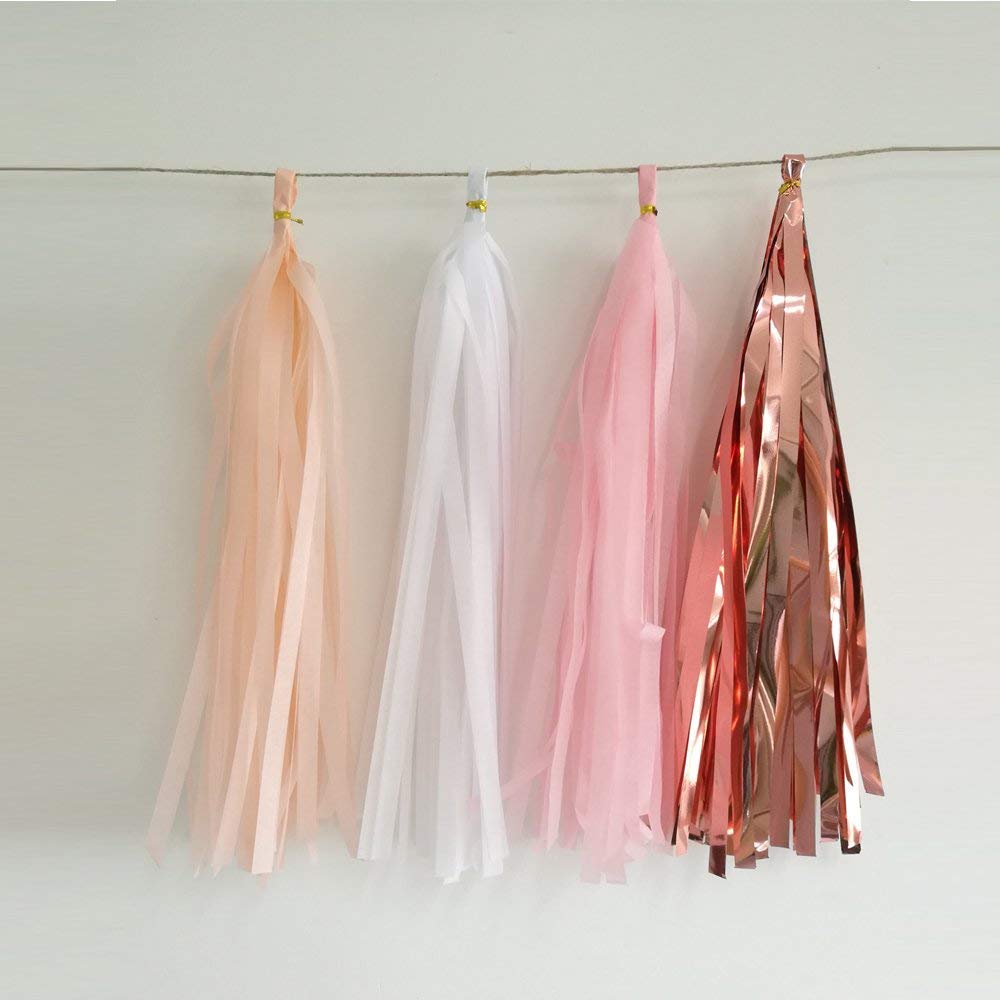 ZOOYOO Pink Shiny Tassel Garland Tissue Paper Tassel Banner,Table Decor,DIY Kits for Tassels Party Decoration,Pack of 20(Rose Go