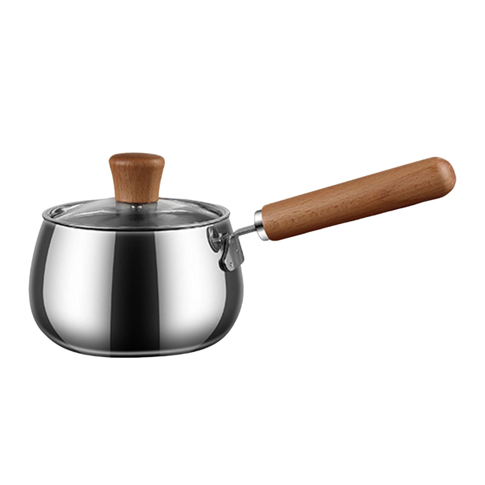 Myaddiction Saucepan With Lid Stainless Steel Milk Pot Sauce Pan For Hiking Camping Home Wood Color