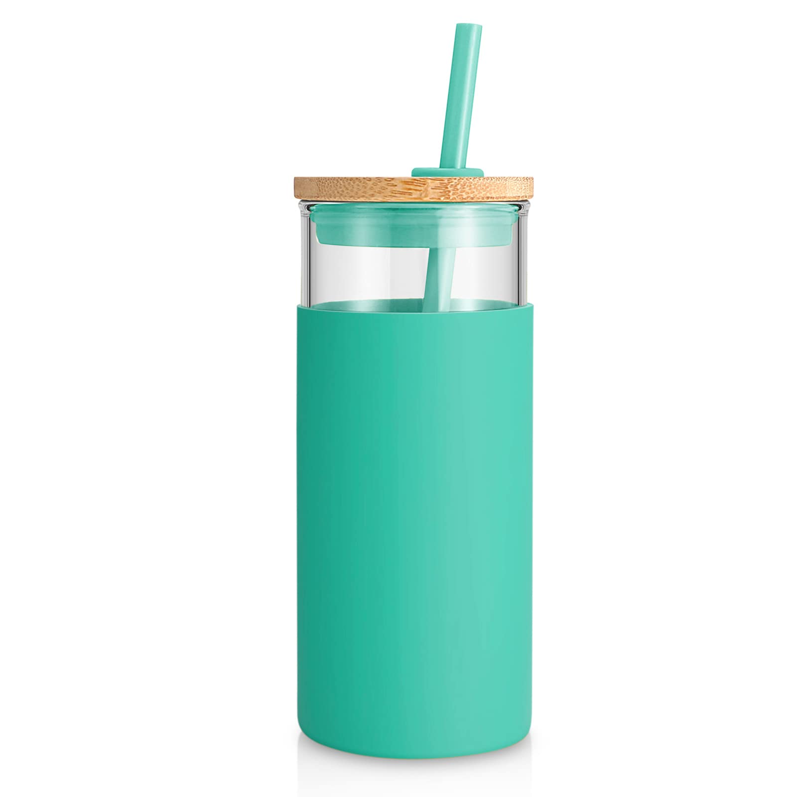 Tronco 20Oz Glass Tumbler Glass Water Bottle Straw Silicone Protective Sleeve Bamboo Lid - Bpa Free (Gress/ 1 Pack)