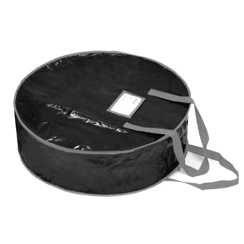 ProPik Wreath Storage Bag 24 '' - Garland Holiday Container Tear Resistant Material - Easy Storage Featuring Heavy Duty Handles and Transparent Card Slot 24? X 24? X 8? (Black)