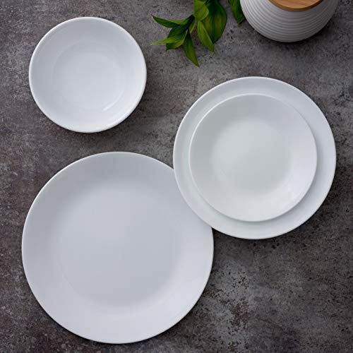 Corelle Vitrelle 8-Piece Dinner Plates Set  Triple Layer Glass and Chip Resistant  Lightweight Round Plates  Winter Frost White