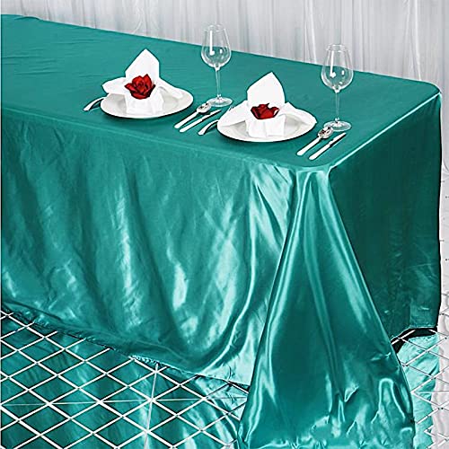 Balsacircle 90X132 Inch Turquoise Satin Rectangle Tablecloth Table Cover Linens Wedding Table Cloth Party Reception Events Kitch