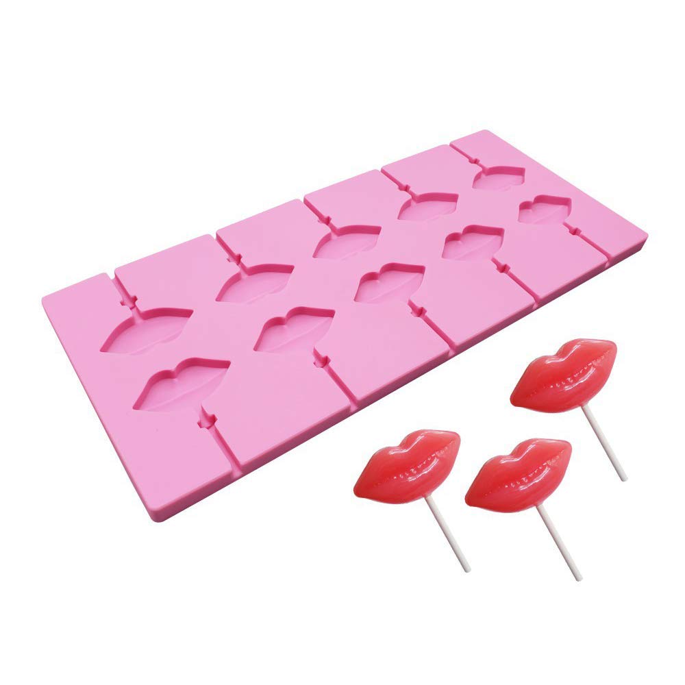 10 Cavities Red Lips Lollipop Mold With 20Pcs Sticks Sexy Lips Silicone Chocolate Hard Candy Gummy Fondant Mold