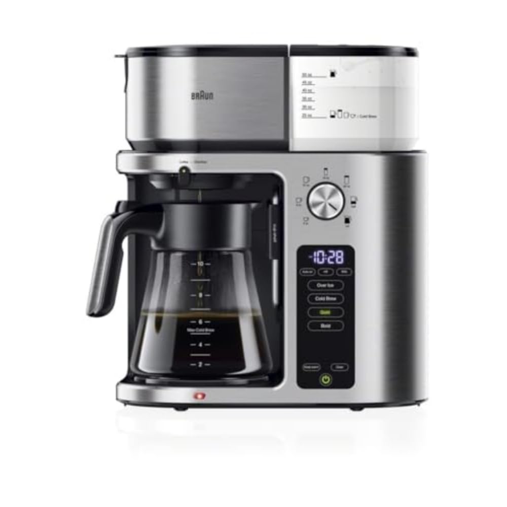 Braun Multiserve Plus 10- Cup Pod Free Drip Coffee Maker, 7 Brew Sizes/Hot & Cold Brew, Stainless Steel Kf9270Si
