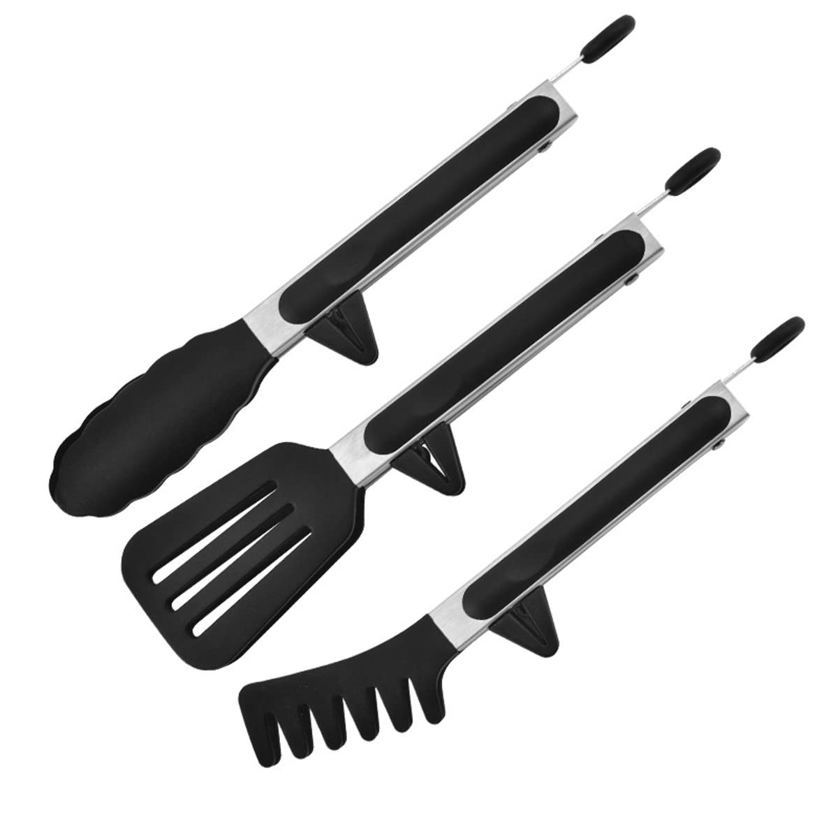 Olwick 3 Pcs Stainless Steel Kitchen Food Tongs Set For Cooking With Bpa Free Silicone, Toaster Steak Pizza Pasta Spaghetti Nood