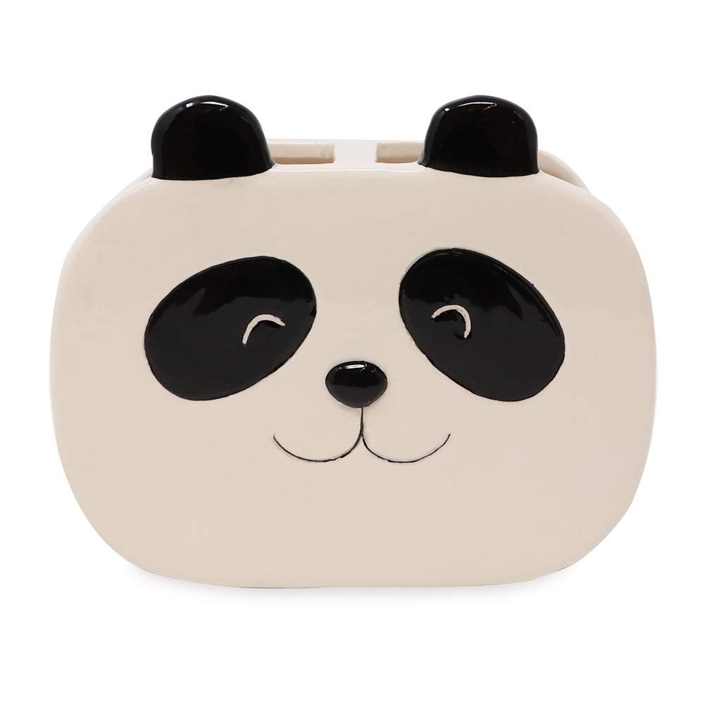 Isaac Jacobs Black And White Ceramic Panda Makeup Brush Holder, Multi-Purpose 2-Section Organizer. Bathroom, Kitchen, Bedroom, O