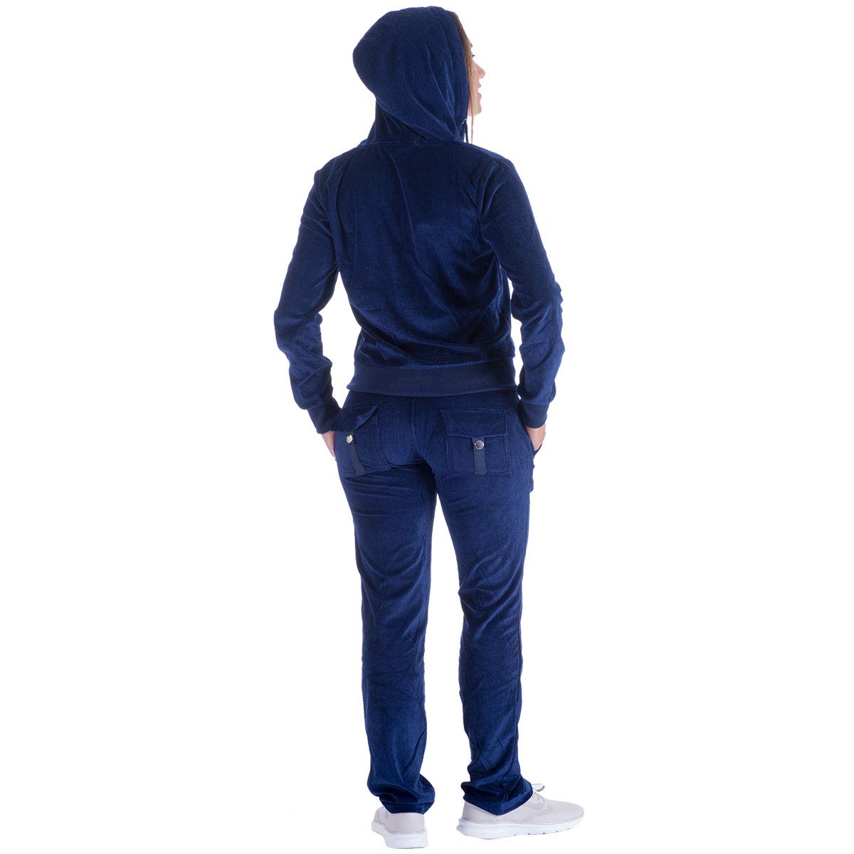 Womens Sweatsuits Velour Jogging Zipped Hoodie - Fashion Sport Suit Hoodie And Pants Sports Tracksuits Xx-Large Navy