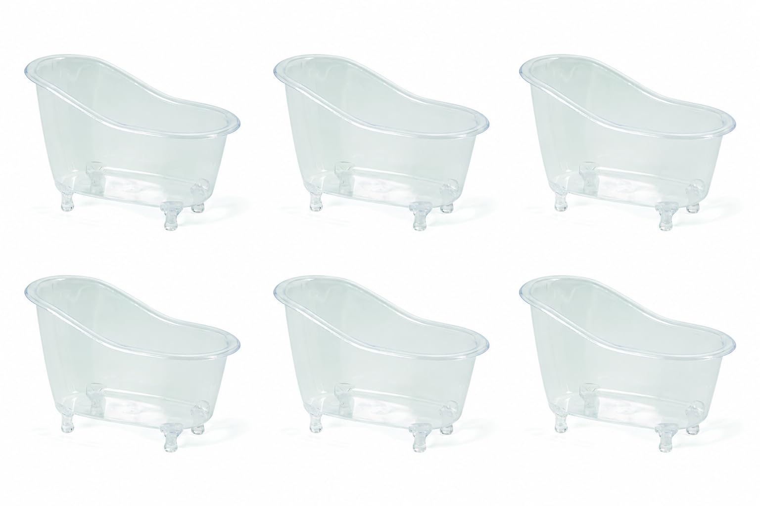Fun Express 8 x 5 Clear Plastic Bathtub Containers - 6 Pc., Great for Bridal or Baby Showers, Birthdays and Other Themed Events