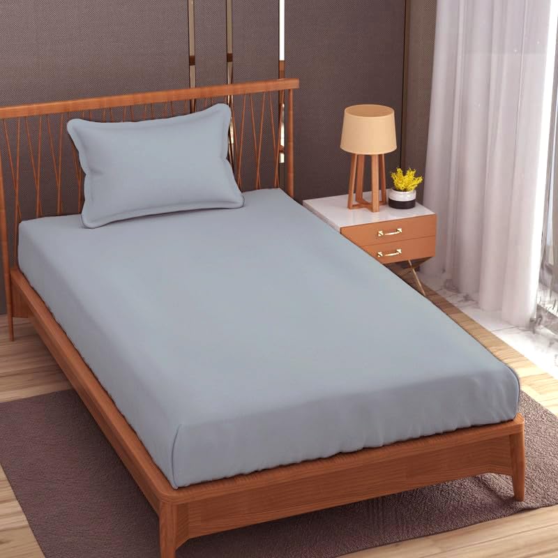 Trance Home Linen Cotton Bedsheet | 144 Tc Thin Flat Bedsheet | Queen Bed Sheet For Regular Use With 2 Pillow Cover - Slate Blue