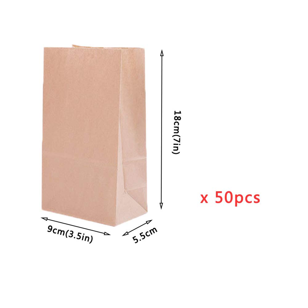 Akoak Thickening Natural Color Degradable Kraft Paper Bag,Food Packaging Paper Bags For Baking, Candy And Gift Bags,Pack Of 50,3