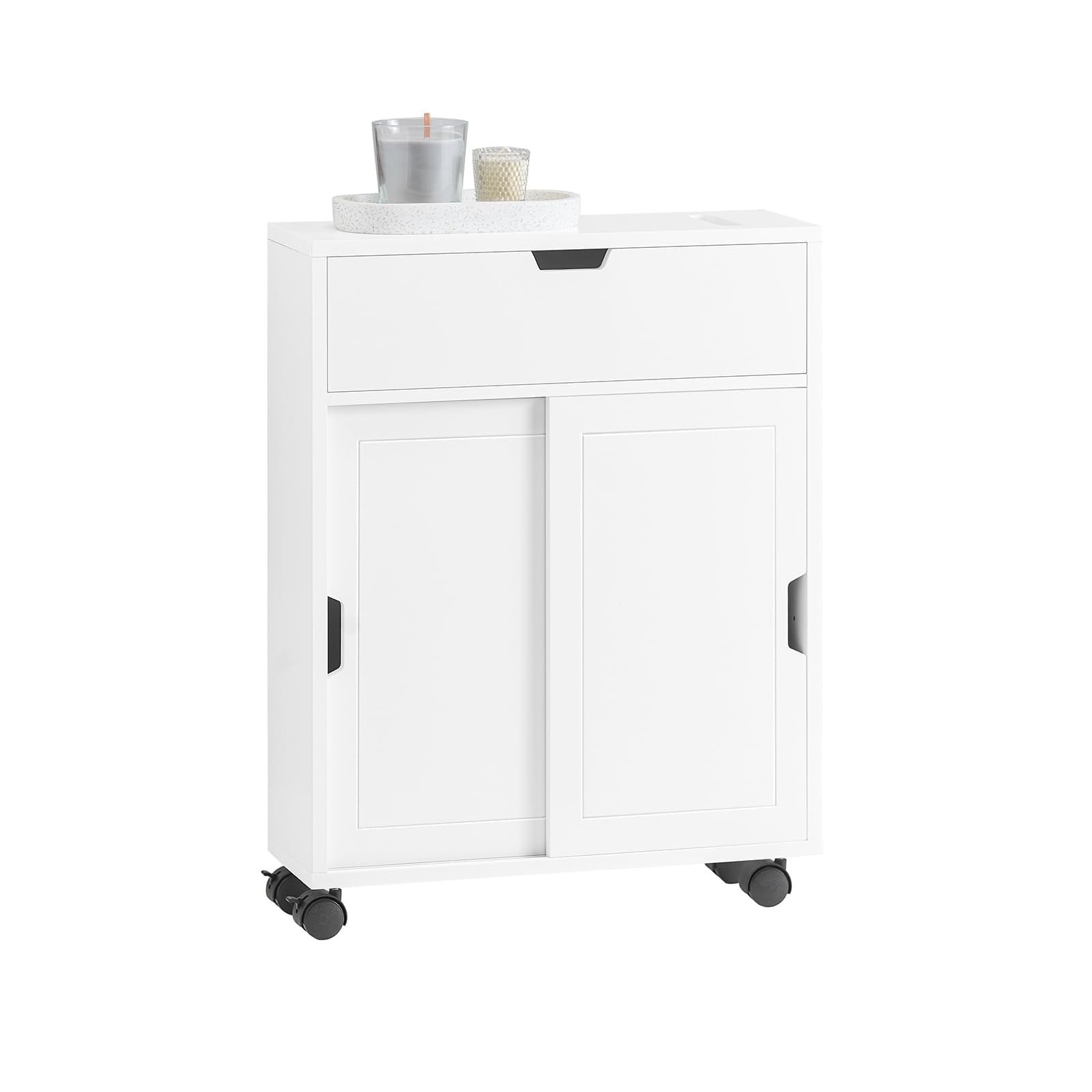 Haotian BZR31-W  White Toilet Paper Roll Holder  Bathroom Cabinet Storage Shelf on Wheels