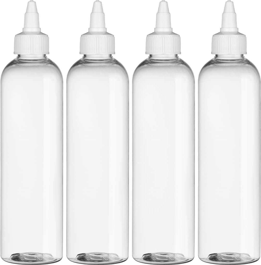 BRIGHTFROM Twist Top Applicator Bottles, Clear 8 OZ BPA-Free Plastic, Empty, Squeeze, Refillable - Open/Close Nozzle - Multi Pur