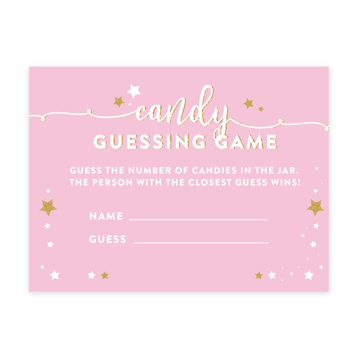 Andaz Press Twinkle Twinkle Little Star Pink Baby Shower Collection, Candy Guessing Game Cards, 30-Pack, Games Activities And De