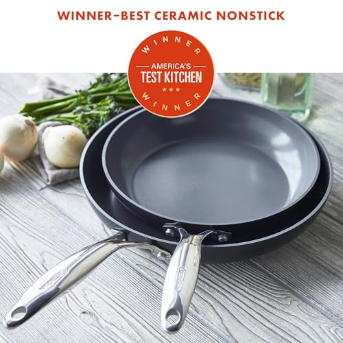 GreenPan Valencia Pro Hard Anodized Healthy Ceramic Nonstick 8'' and 10'' Frying Pan Skillet Set  PFAS-Free  Induction  Dishwasher Safe  Oven Safe  Gray