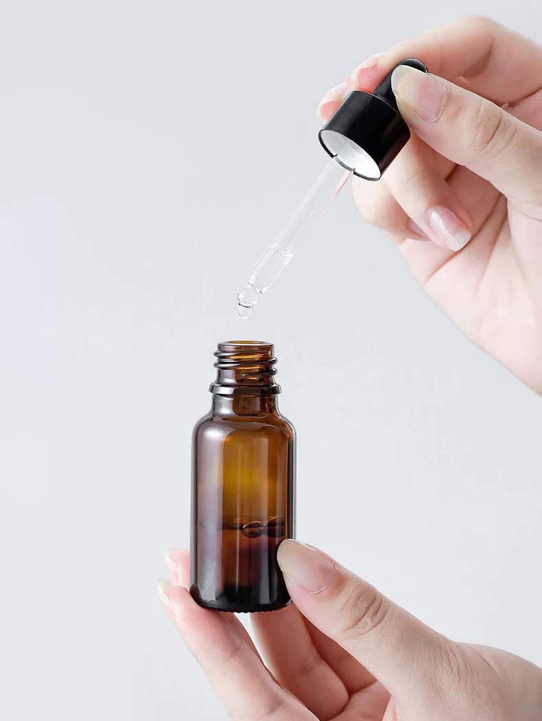 Erioctry 5Ml/10Ml Amber Glass Essential Oil Bottles And Eyed Dropper Black Caps Makeup Cosmetic Sample Container Boxes Of Glass