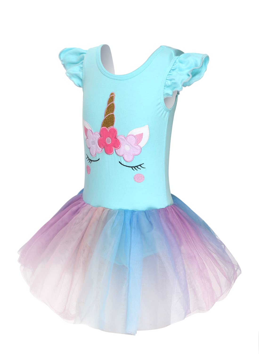 Eqsjiu 3T 4T Ballet Leotards For Toddler Girls With Tutu Tulle Skirt Blue Unicorn Dance Dresses Primary Kids Dance Performance C