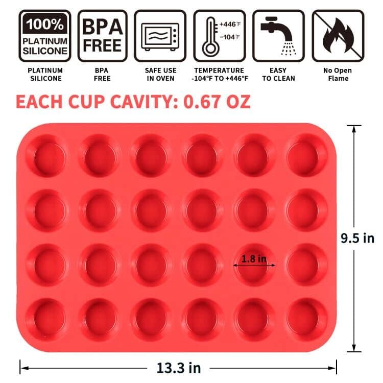 Caketime Silicone Muffin Pan Mini 24 Cups Cupcake Pan, Nonstick Food Grade Silicone Baking Pan 1 Pack