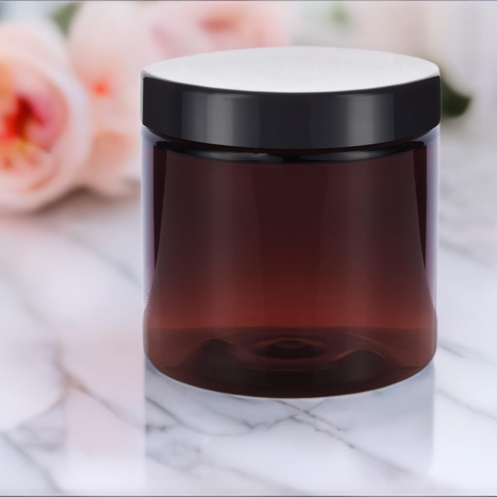 4 Oz Amber Pet Plastic Staight Sided Jar With Black Smooth Lid (12 Pack)