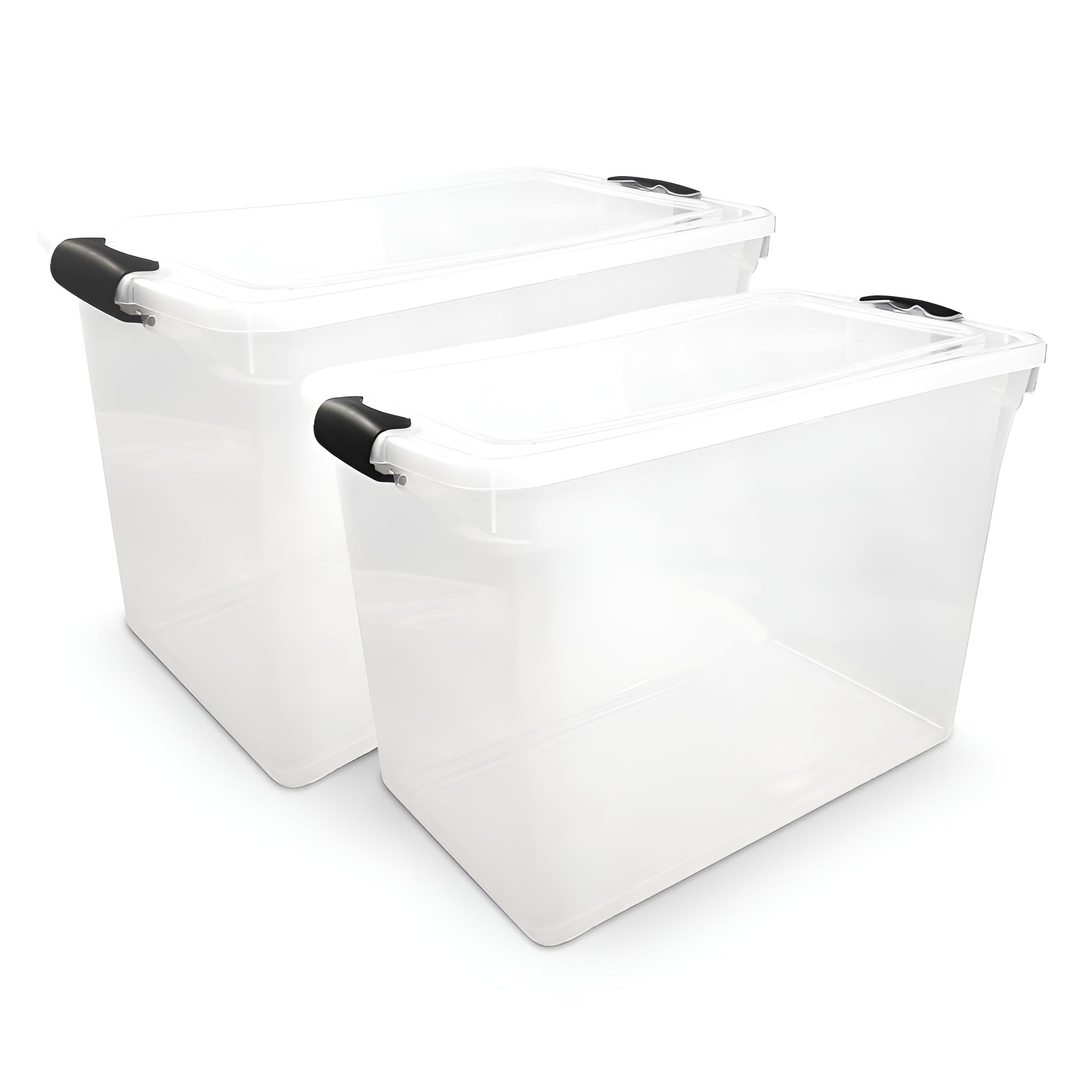 Homz 2-Pack Latching Lid, Large Clear Plastic Storage Bins W/ Lids, 112 Quart, Gray Latch