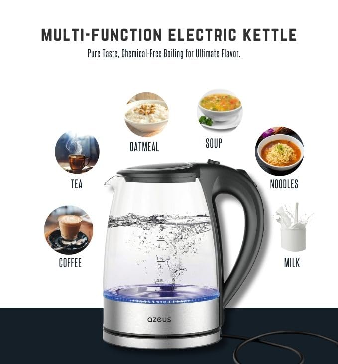 Azeus 1.8L Electric Kettle Cx-817 - Fast Boil, Auto Shut-Off, Boil-Dry Protection, 360 Swivel Base - Stainless Steel Water Boile