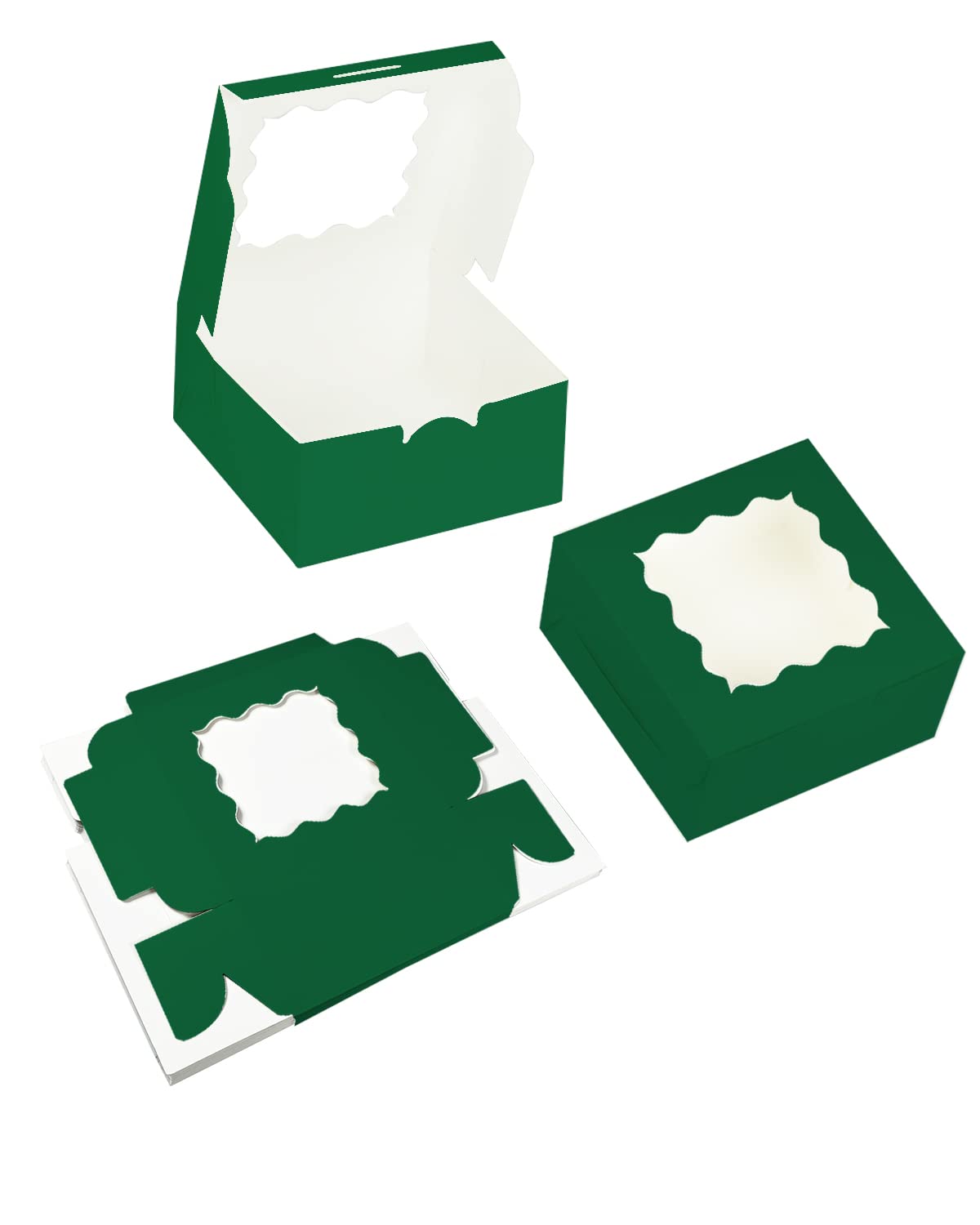 Bakepacker 60Pcs Deep Green Cookie Boxes 6X6X3 Inches Easy Assemble Macaroon Pastry Boxes Bakery Boxes With Window For Bakery