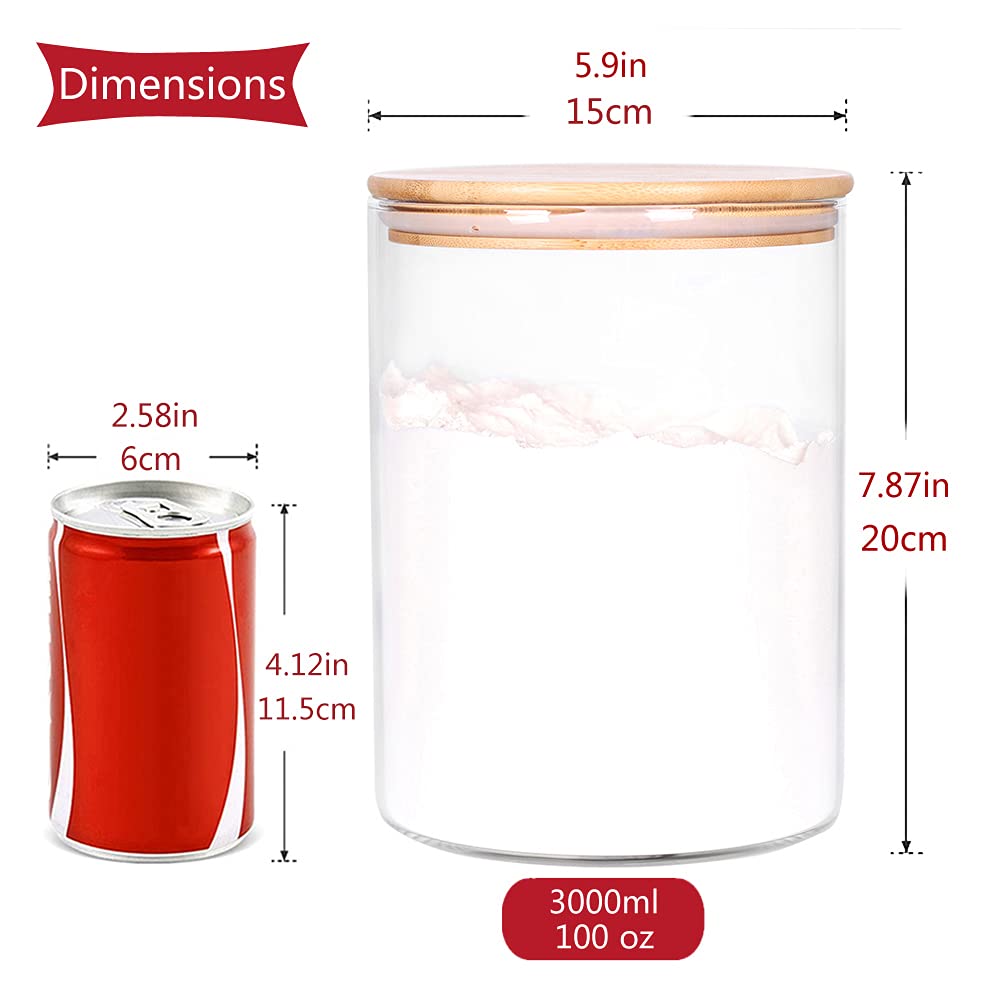 Czfwin Glass Flour Container With Airtight Bamboo Lid, Large Glass Food Jar With Wooden Lid For Storage Flour, Sugar, Cookies, R