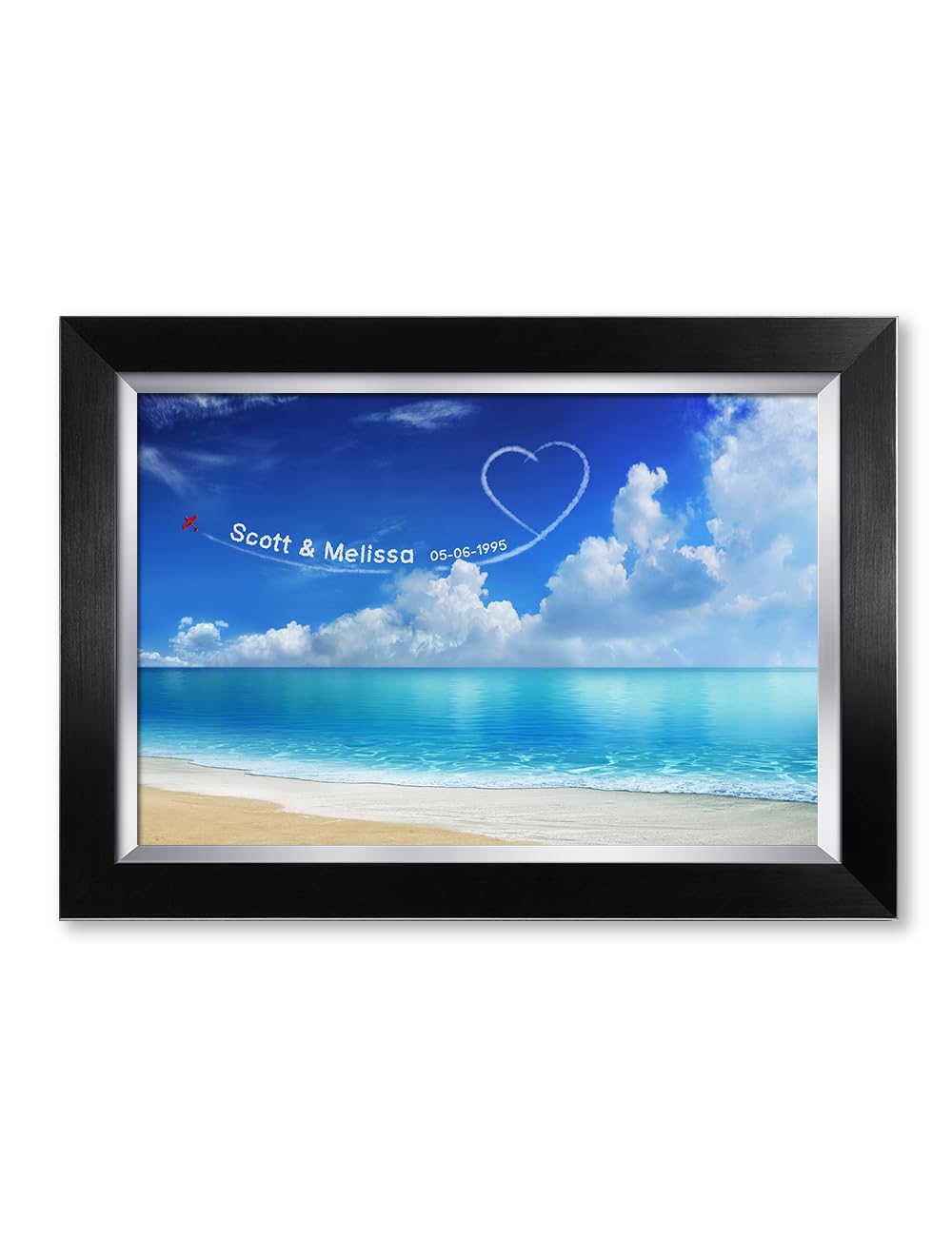 Ipic - Seaside Skywriting Personalized Artwork With Names And Date On, Customized Gift For Anniversary,Wedding,Birthday And Holi