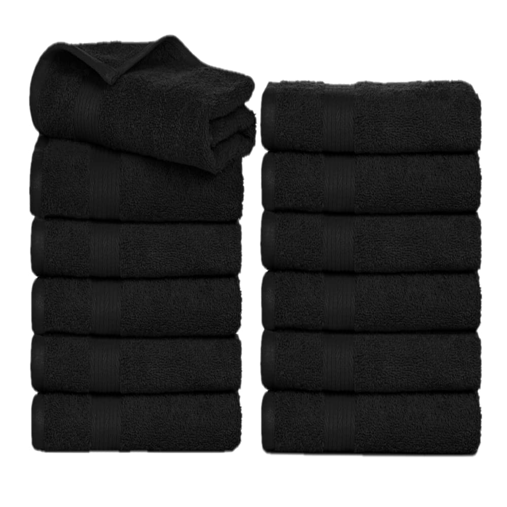 Ample Decor Hand Towel 18 X 28 Inch Pack Of 12 600 Gsm 100% Cotton, Soft Absorbent Thick Durable Premium Quality, For Hotel, Bat