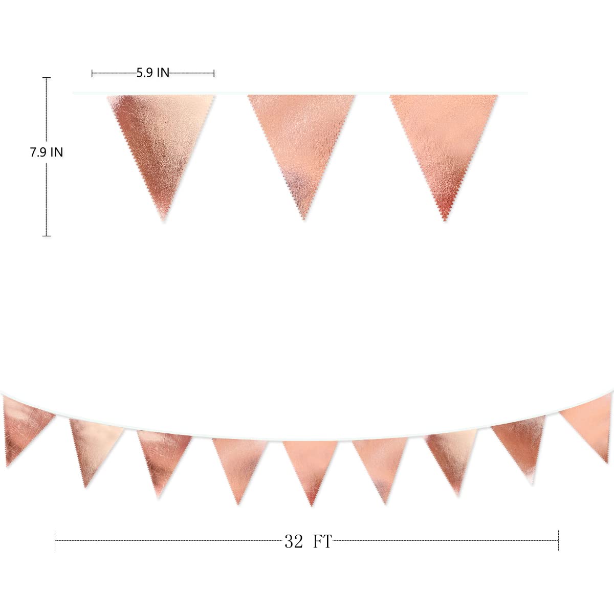 Rose Gold Party Decorations Metallic Fabric Triangle Pennant Banner Blush Pink Flag Bunting Garland For Wedding Birthday Anniver