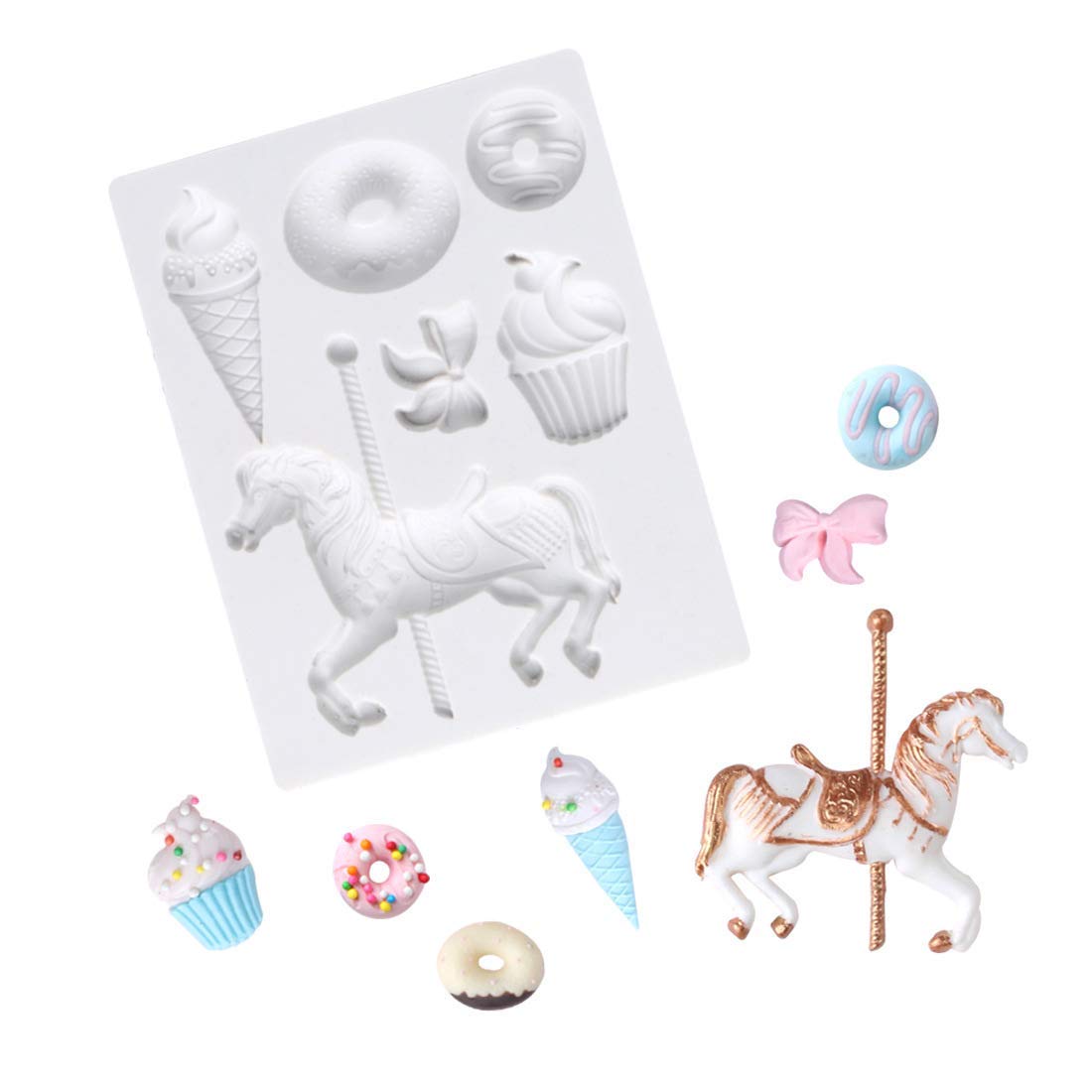 Carousel Horse Silicone Fondant Mold Merry Go Round Ice Cream Doughnut Chocolate Candy Mold For Boy Girl Baby Shower Carousel Pa