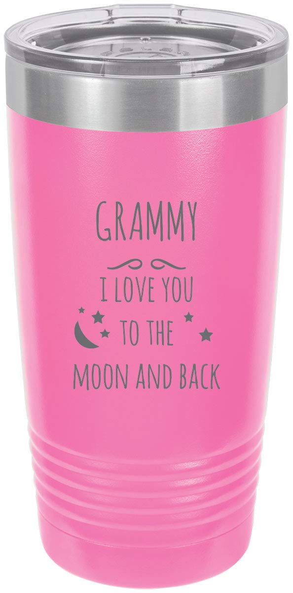 Grammy - I Love You To The Moon And Back Stainless Steel Engraved Insulated Tumbler 20 Oz Travel Coffee Mug, Pink