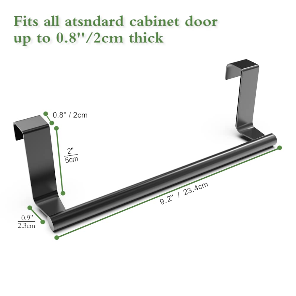 Kitchen Cabinet Towel Holder  9'' Professional Over Cabinet Towel Bar Rank  Universal Fit On Cupboard Doors  2 Pack Cool Bright Black