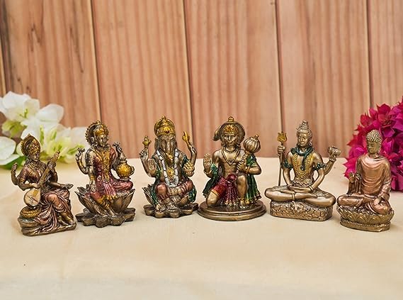 Soni Craft Handicraft Polyresin Combo Set Laxmi Ji Ganesh Ji Hanuman Ji Swarsati Ji Budh Ji Bhagwan Shiv Ji Home Temple Decorati