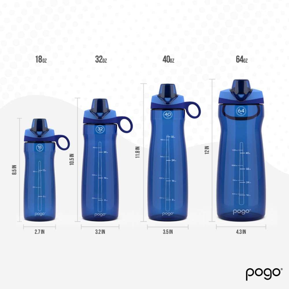 Pogo BPA-Free Tritan Plastic Water Bottle with Chug Lid  18 Oz  Blue
