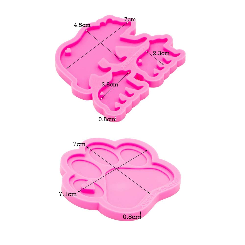 2Pcs Glossy Shiny Walking Polar Bear Paw Set Shaped Love Heart Keychain With Hole Silicone Mold For Diy Fondant Mold Trinket Gum