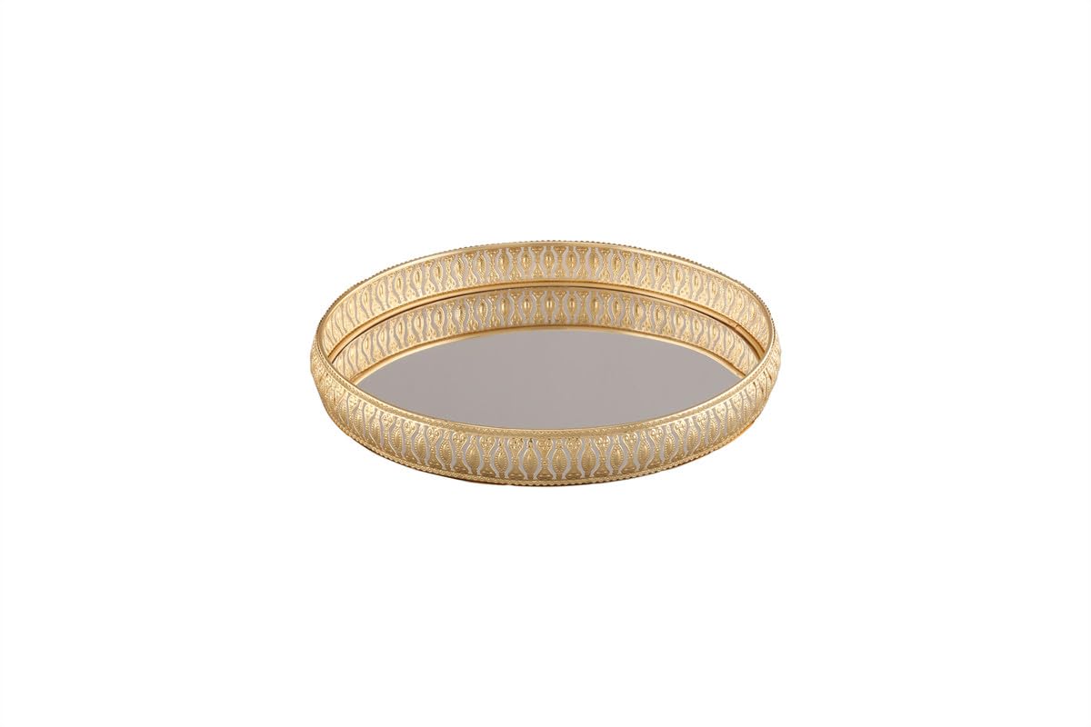 R Ayurveda Copper Round German Golden Plated Tray|Round Decorative Tray|Best Gift For Pooja| Dcor| Diwali |Anniversary |House Wa