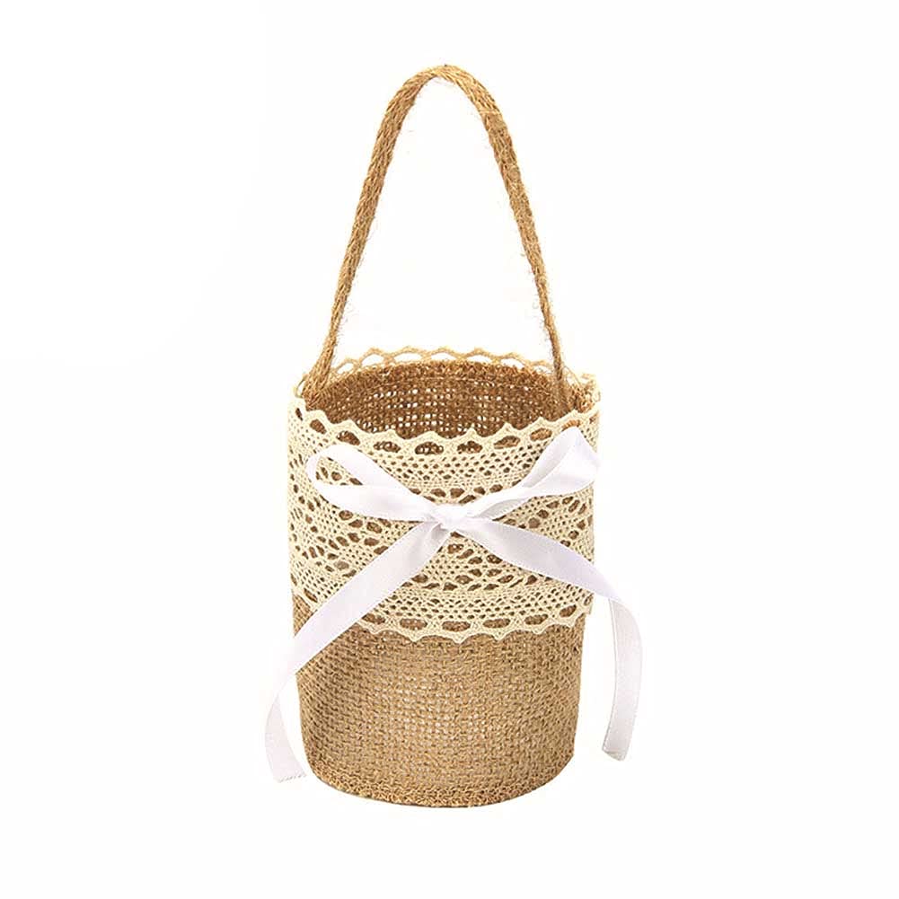 2 Pcs Burlap Flower Basket Wedding Candy Gift Basket For Wedding Ceremony Party Christmas